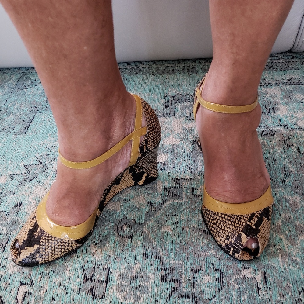 Franco Sarto Faux Snakeskin Yellow Wedge Heel